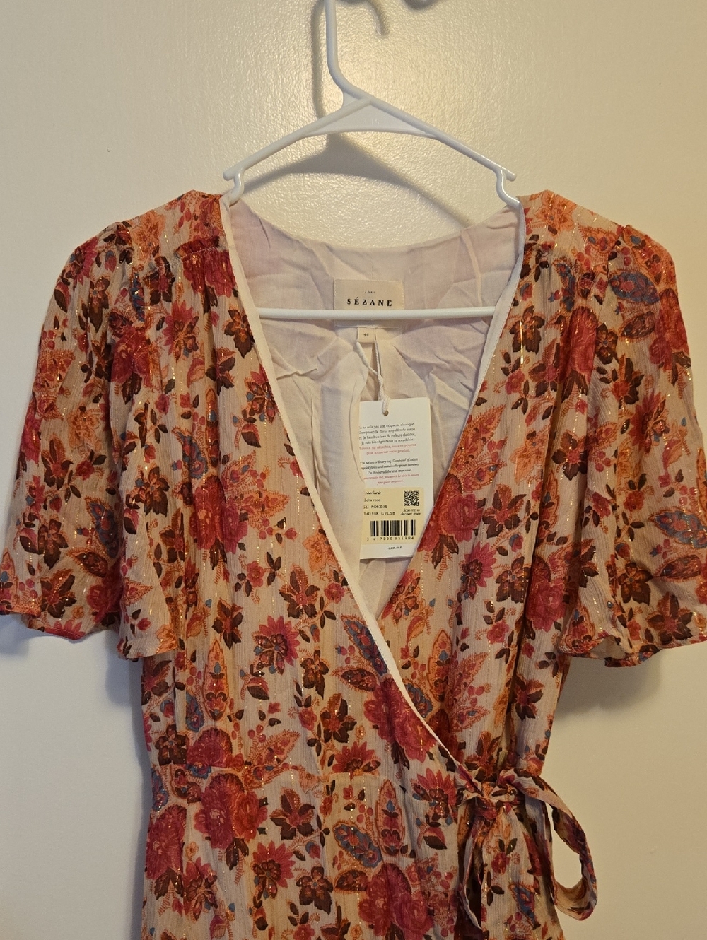Sezane Sarah Pink Floral Midi Wrap Dress - Picture 9 of 15